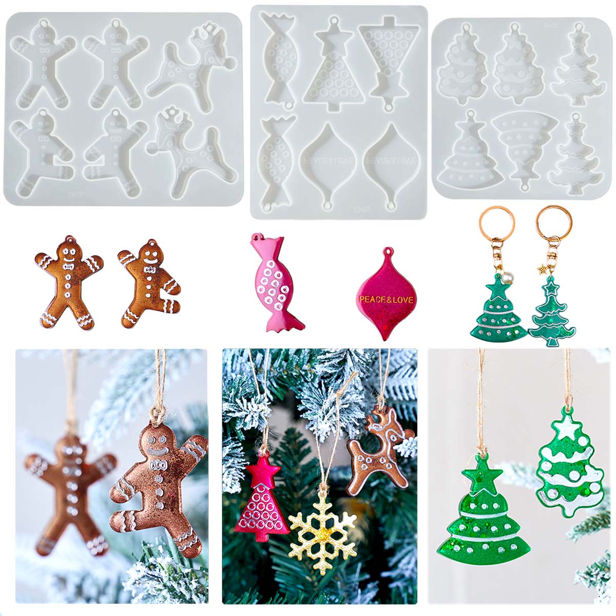 Resin Art Tools - Рождественская серия, серьги, кулон, силиконовая форма,
