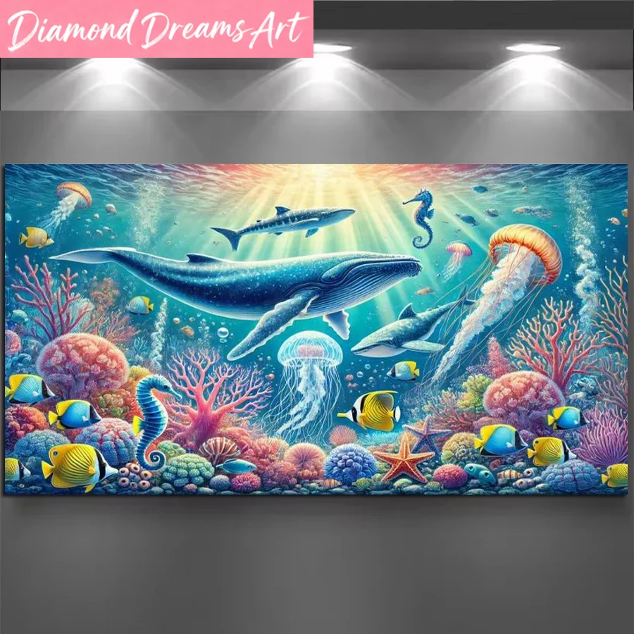 Resin Art Underwater - Бескаркасная картина с морскими животными: дельфины,